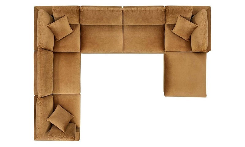 Al Zakharef Furniture Sami Luxury U-Shaped Sectional Sofa, Premium Velvet Fabric Upholstery, Deep Seating Modern Corner Sofa with Chaise, Large Living Room & Majlis Sofa – Brown - Image 4